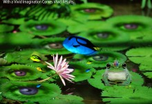 surreal graphic design fish lily pad