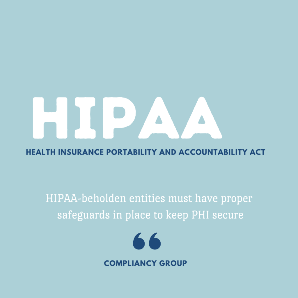 What HIPAA stands for is health insurance portability and accountability act. HIPAA entities must have proper safeguards in place to keep PHI secure